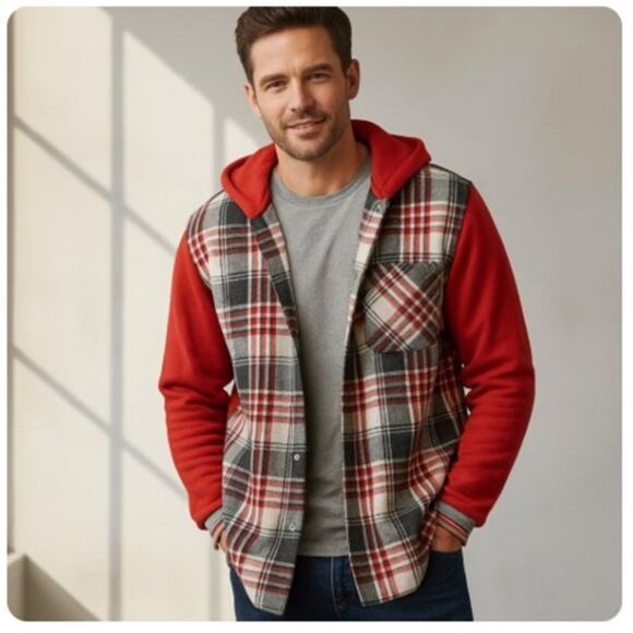 Tag Rag Hoodie Shirt Jacket Vintage Red Plaid Rare Made In USA Mens Size M - Picture 1 of 7